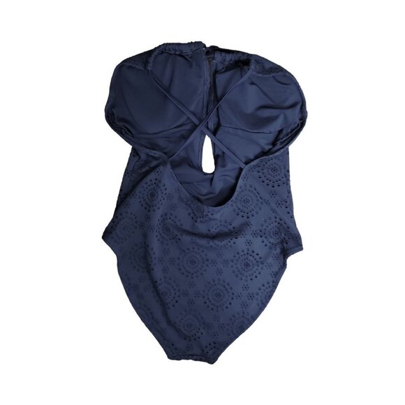 Aerie Navy Eyelet Mesh Crisscross Back One-Piece Swimsuit - Picture 3 of 7